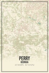 Retro US city map of Perry, Georgia. Vintage street map.