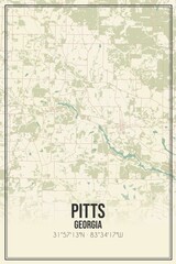 Retro US city map of Pitts, Georgia. Vintage street map.