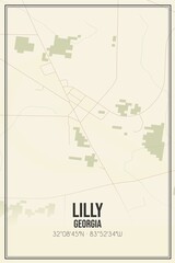 Retro US city map of Lilly, Georgia. Vintage street map.