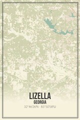 Retro US city map of Lizella, Georgia. Vintage street map.