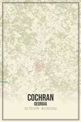 Retro US city map of Cochran, Georgia. Vintage street map.