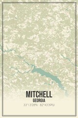 Retro US city map of Mitchell, Georgia. Vintage street map.