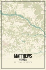 Retro US city map of Matthews, Georgia. Vintage street map.