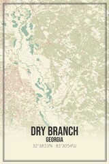 Retro US city map of Dry Branch, Georgia. Vintage street map.