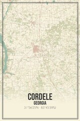 Retro US city map of Cordele, Georgia. Vintage street map.
