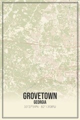 Retro US city map of Grovetown, Georgia. Vintage street map.