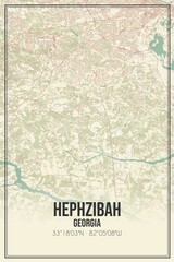 Retro US city map of Hephzibah, Georgia. Vintage street map.