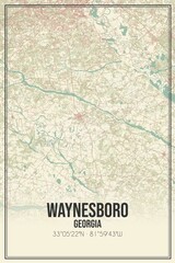 Retro US city map of Waynesboro, Georgia. Vintage street map.