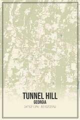 Retro US city map of Tunnel Hill, Georgia. Vintage street map.