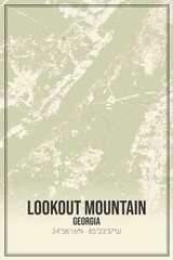 Retro US city map of Lookout Mountain, Georgia. Vintage street map.