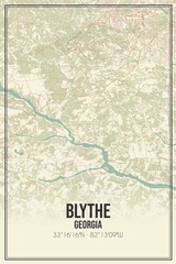 Retro US city map of Blythe, Georgia. Vintage street map.