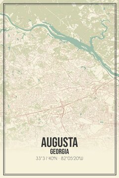 Retro US city map of Augusta, Georgia. Vintage street map.