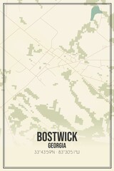 Retro US city map of Bostwick, Georgia. Vintage street map.