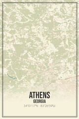 Retro US city map of Athens, Georgia. Vintage street map.