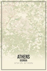Retro US city map of Athens, Georgia. Vintage street map.