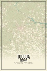 Retro US city map of Toccoa, Georgia. Vintage street map.
