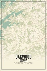 Retro US city map of Oakwood, Georgia. Vintage street map.