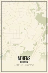 Retro US city map of Athens, Georgia. Vintage street map.