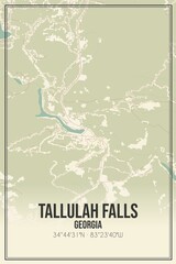Retro US city map of Tallulah Falls, Georgia. Vintage street map.