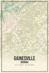 Retro US city map of Gainesville, Georgia. Vintage street map.