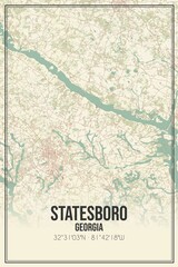 Retro US city map of Statesboro, Georgia. Vintage street map.