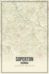 Retro US city map of Soperton, Georgia. Vintage street map.