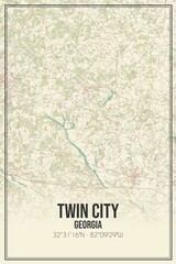 Retro US city map of Twin City, Georgia. Vintage street map.