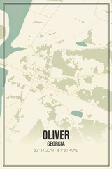 Retro US city map of Oliver, Georgia. Vintage street map.