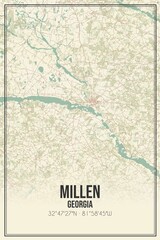 Retro US city map of Millen, Georgia. Vintage street map.