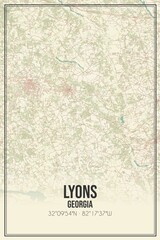 Retro US city map of Lyons, Georgia. Vintage street map.