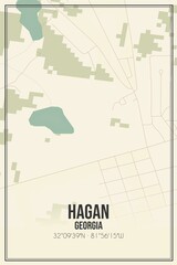 Retro US city map of Hagan, Georgia. Vintage street map.