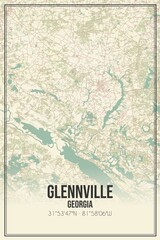 Retro US city map of Glennville, Georgia. Vintage street map.