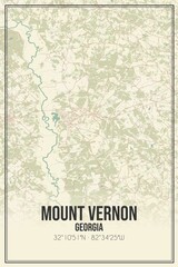 Retro US city map of Mount Vernon, Georgia. Vintage street map.