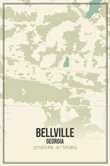 Retro US city map of Bellville, Georgia. Vintage street map.