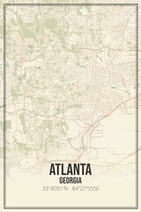 Retro US city map of Atlanta, Georgia. Vintage street map.