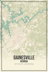 Retro US city map of Gainesville, Georgia. Vintage street map.