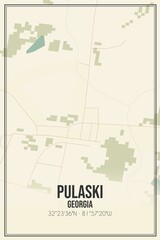 Retro US city map of Pulaski, Georgia. Vintage street map.
