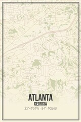 Retro US city map of Atlanta, Georgia. Vintage street map.
