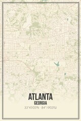 Retro US city map of Atlanta, Georgia. Vintage street map.