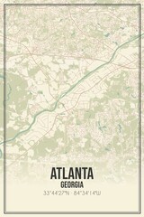 Retro US city map of Atlanta, Georgia. Vintage street map.