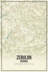 Retro US city map of Zebulon, Georgia. Vintage street map.