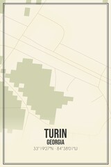 Retro US city map of Turin, Georgia. Vintage street map.