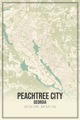 Retro US city map of Peachtree City, Georgia. Vintage street map.