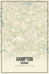 Retro US city map of Hampton, Georgia. Vintage street map.
