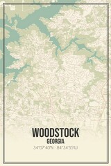 Retro US city map of Woodstock, Georgia. Vintage street map.