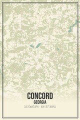 Retro US city map of Concord, Georgia. Vintage street map.