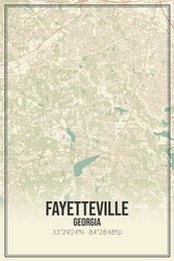 Retro US city map of Fayetteville, Georgia. Vintage street map.