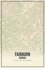 Retro US city map of Fairburn, Georgia. Vintage street map.