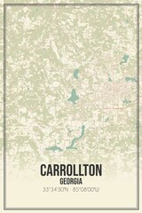 Retro US city map of Carrollton, Georgia. Vintage street map.