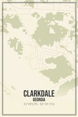 Retro US city map of Clarkdale, Georgia. Vintage street map.